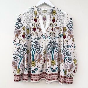 SANDRO Azucar Print Chiffon Blouse In Off White